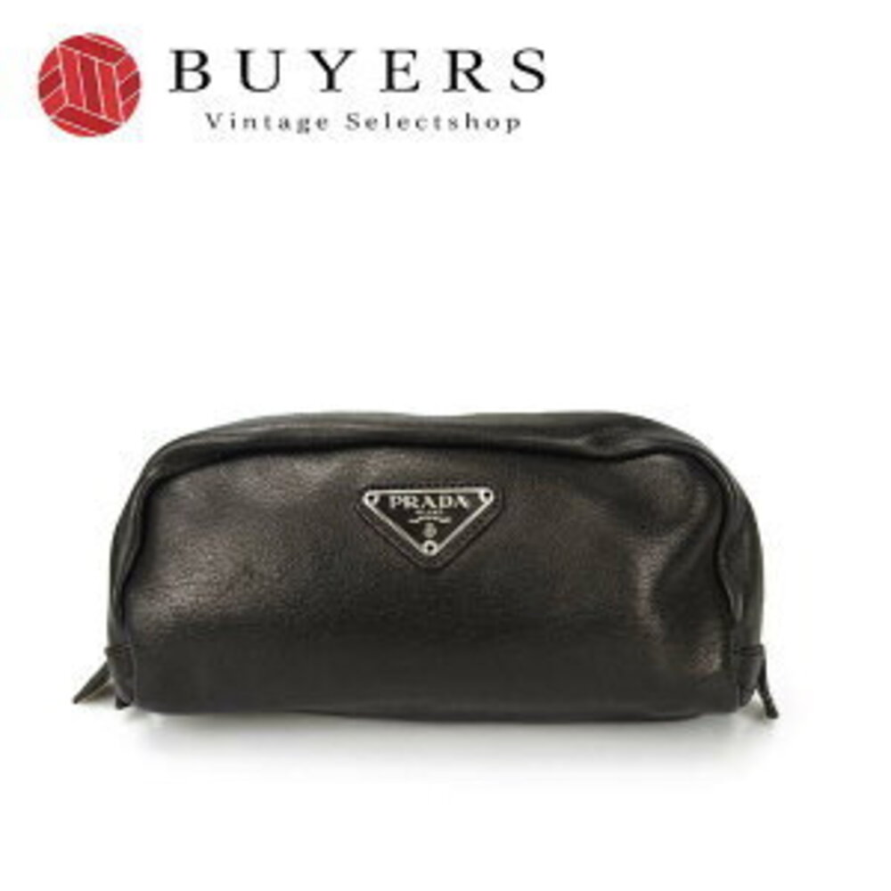 Prada Black leather pouch makeup sleek